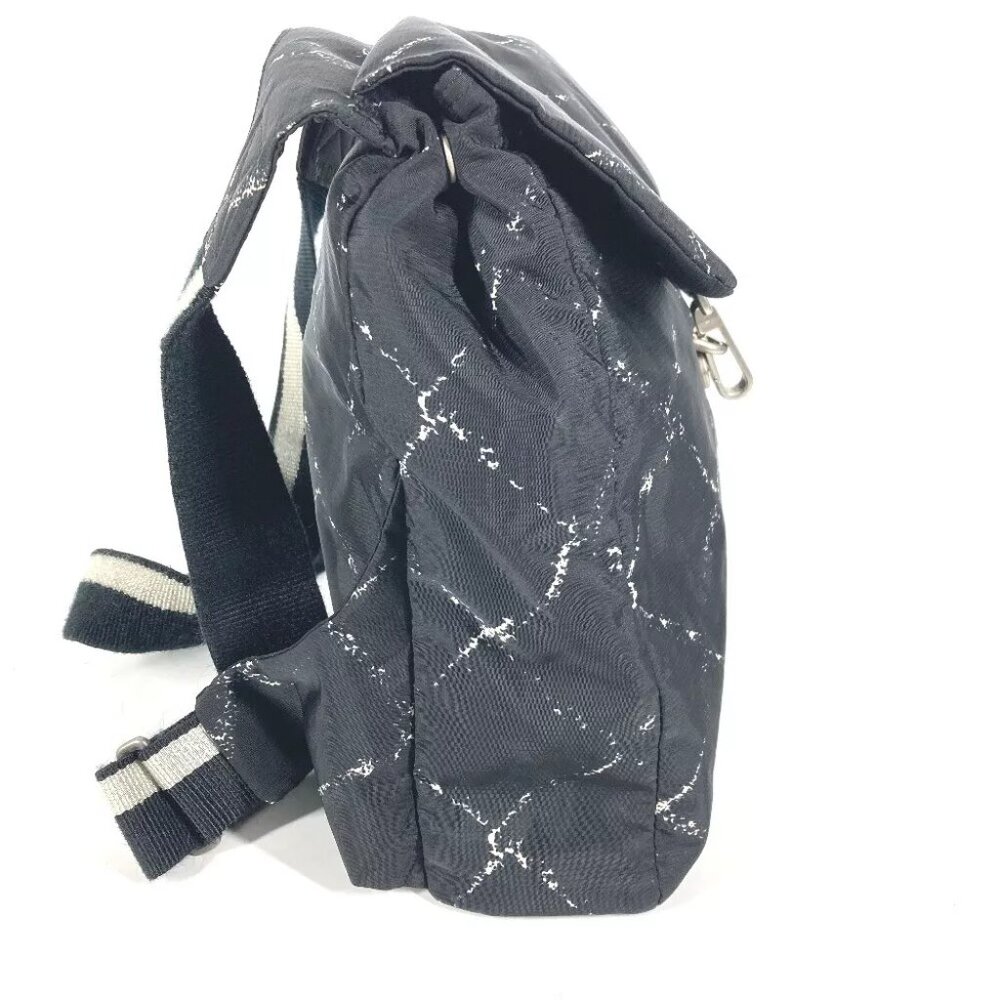 CHANEL Old travel line backpack bag Backpack Nylon Black/White - Picture 8 of 14